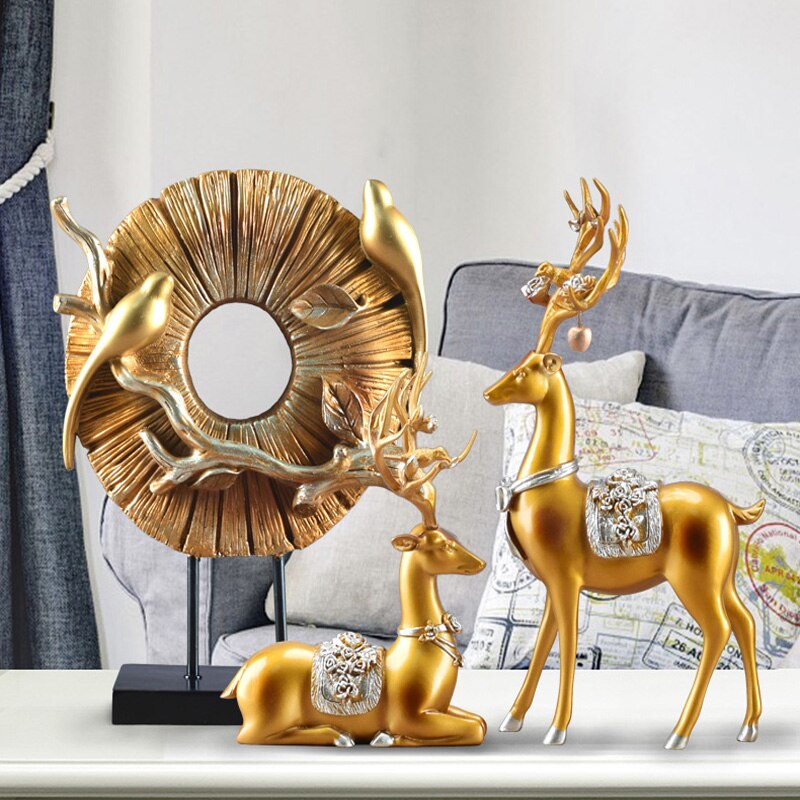 Standing Disk - Decorative Standing Disk with Modern Luxury Lucky Deer Resin Set