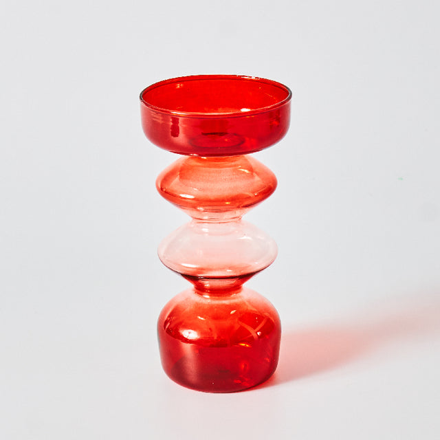 Candleholder and Vase - Red Glass Taper Candle Holder Table Decoration