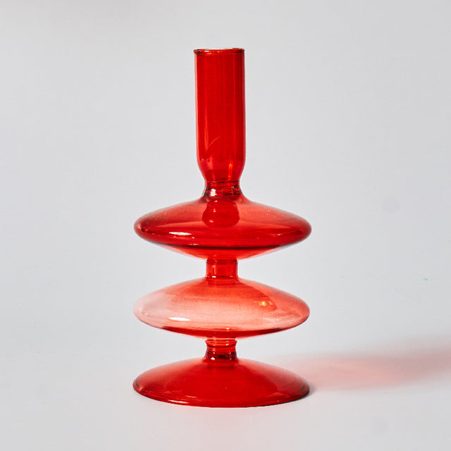 Candleholder and Vase - Red Glass Taper Candle Holder Table Decoration
