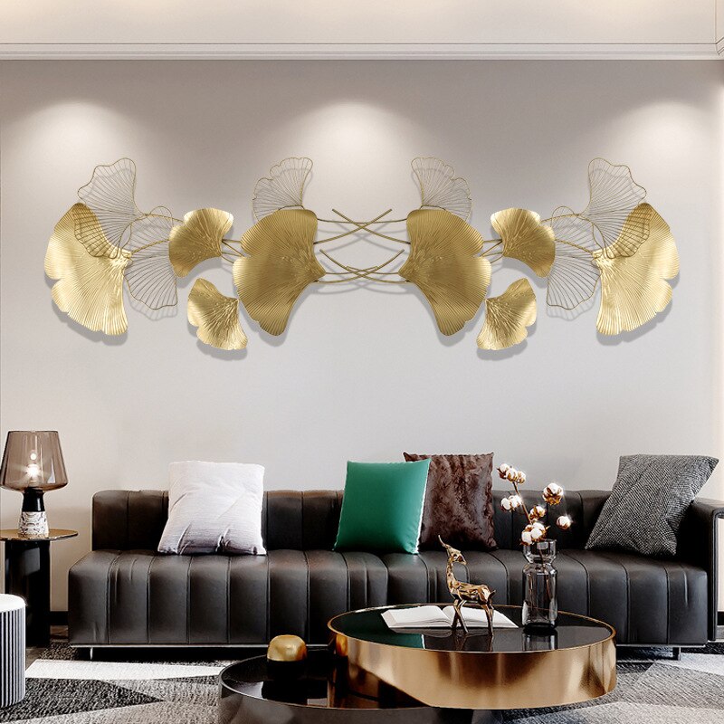 Metal Wall Art - Modern Chinese Gold Wrought Iron Ginkgo Leaf Wall Decoration