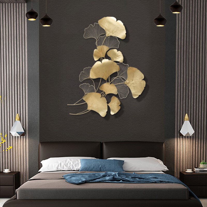 Metal Wall Art - Modern Chinese Gold Wrought Iron Ginkgo Leaf Wall Decoration