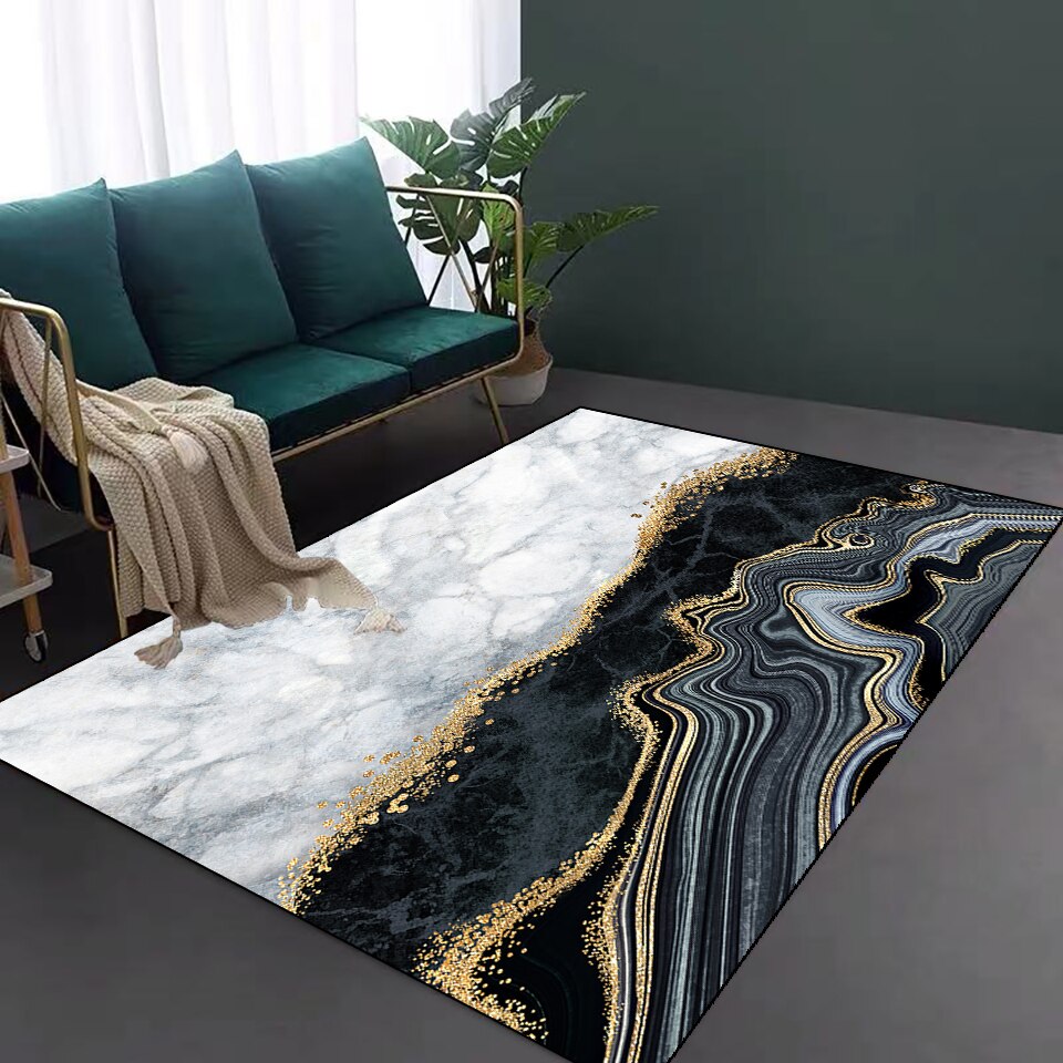 Living Room Designer Carpets - Black and Gold Abstract