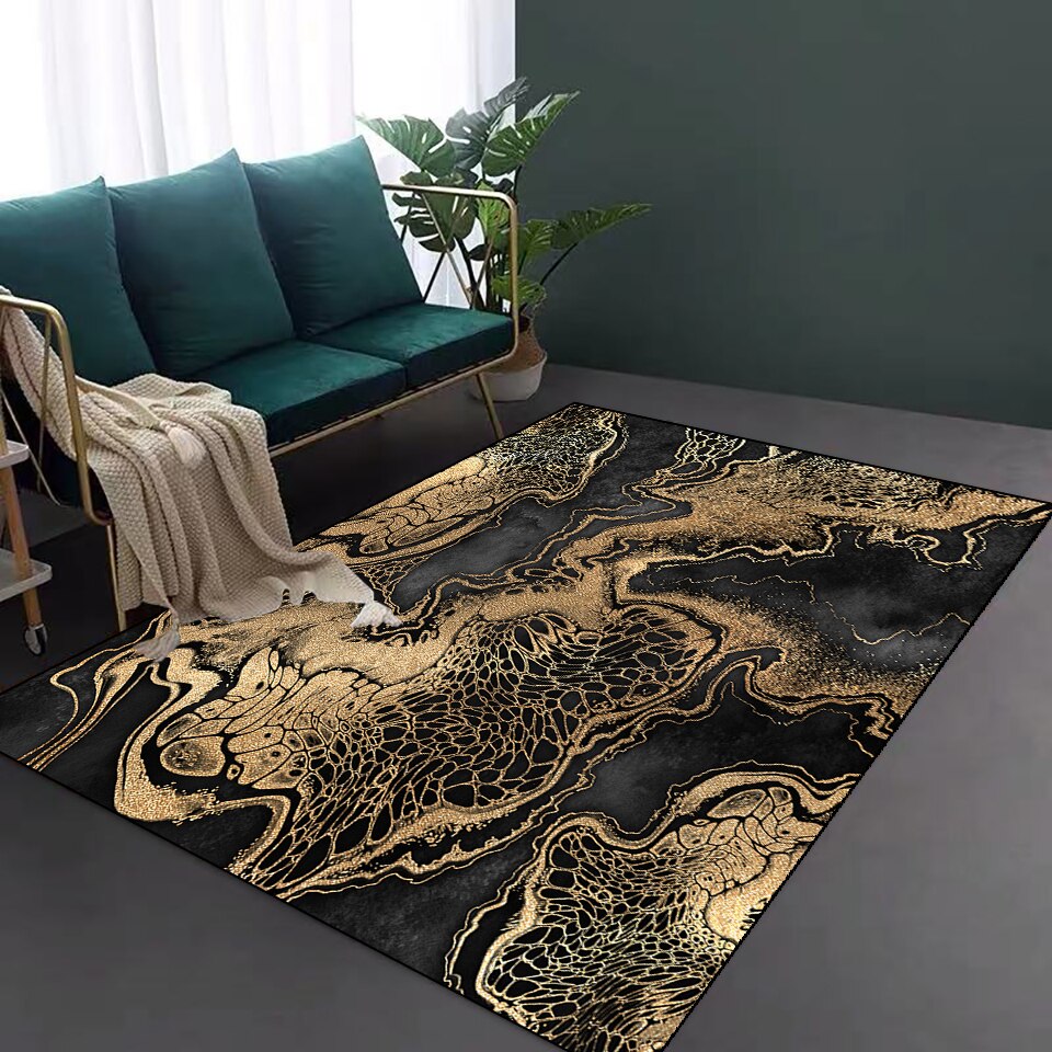 Living Room Designer Carpets - Black and Gold Abstract