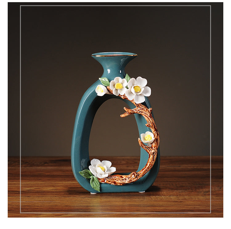 Hollow Donut Oval Vase - Handmade Flower Ceramic Vase Modern Home Decoration