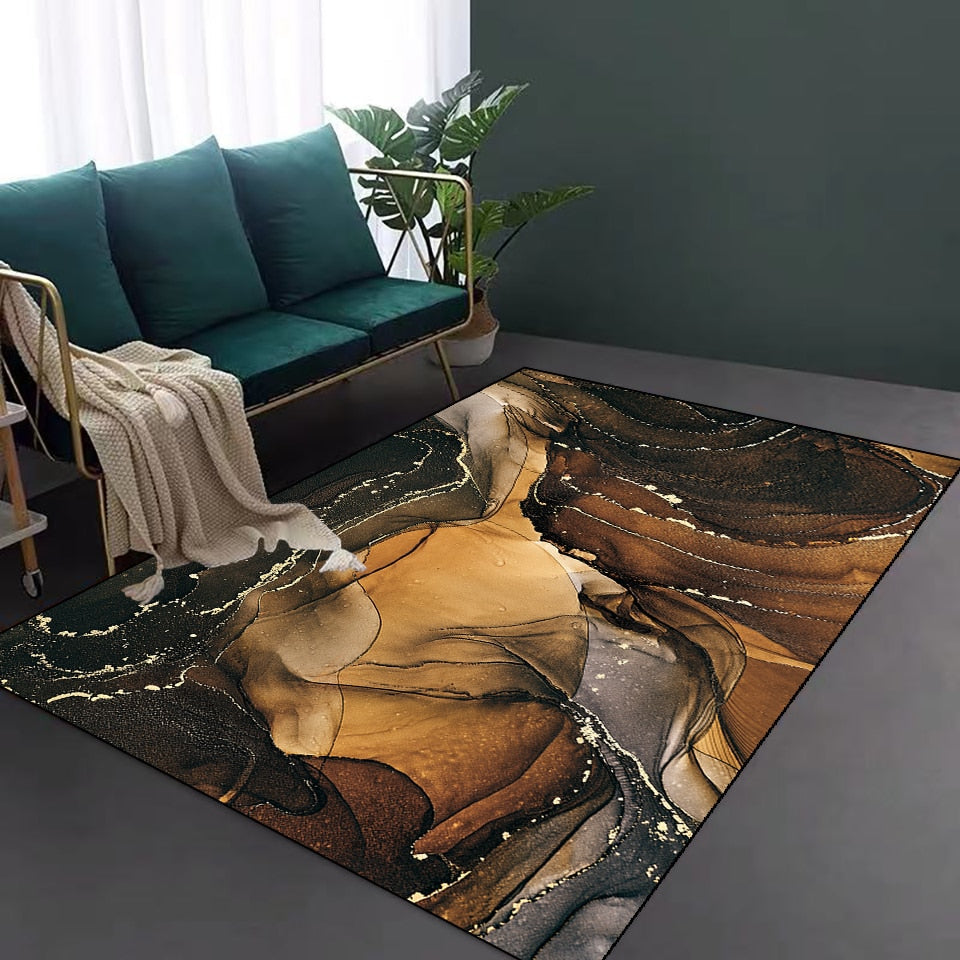 Living Room Designer Carpets - Black and Gold Abstract