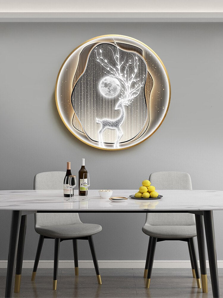 FINAL Single Circle Canvas / Crystal Porcelain / LED Wall Art Lamp Abstract Wall Hanging