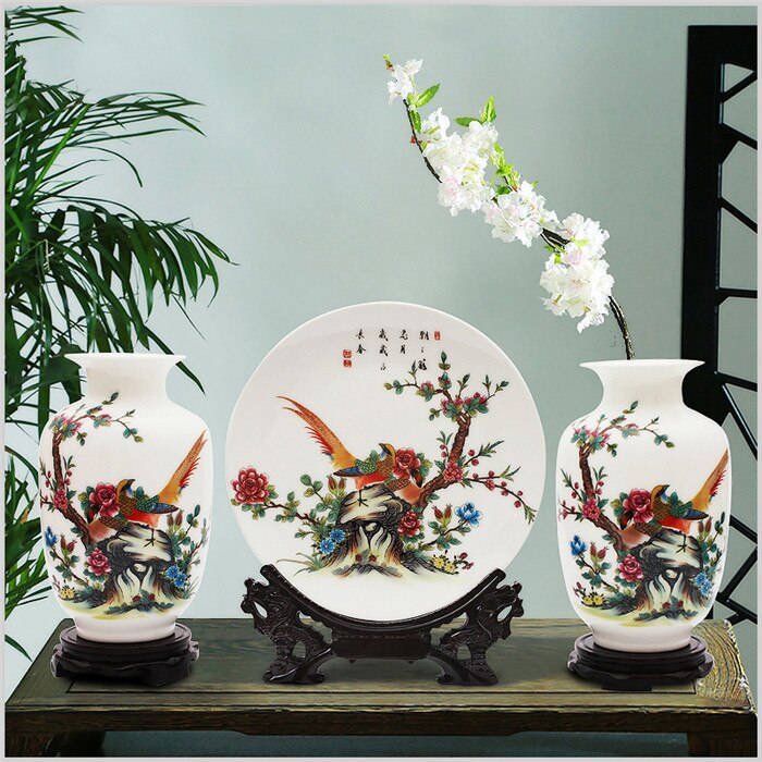 Ceramic Plate / Jingdezhen Chinese Pot - Plate and Jar 3PCS Jingdezhen Ceramic Vases Chinese Flower Ornaments