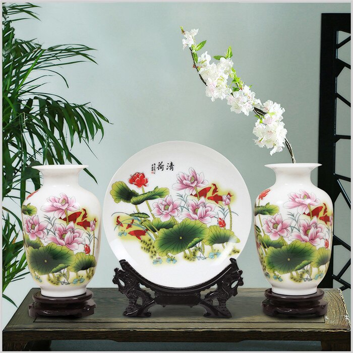 Ceramic Plate / Jingdezhen Chinese Pot - Plate and Jar 3PCS Jingdezhen Ceramic Vases Chinese Flower Ornaments