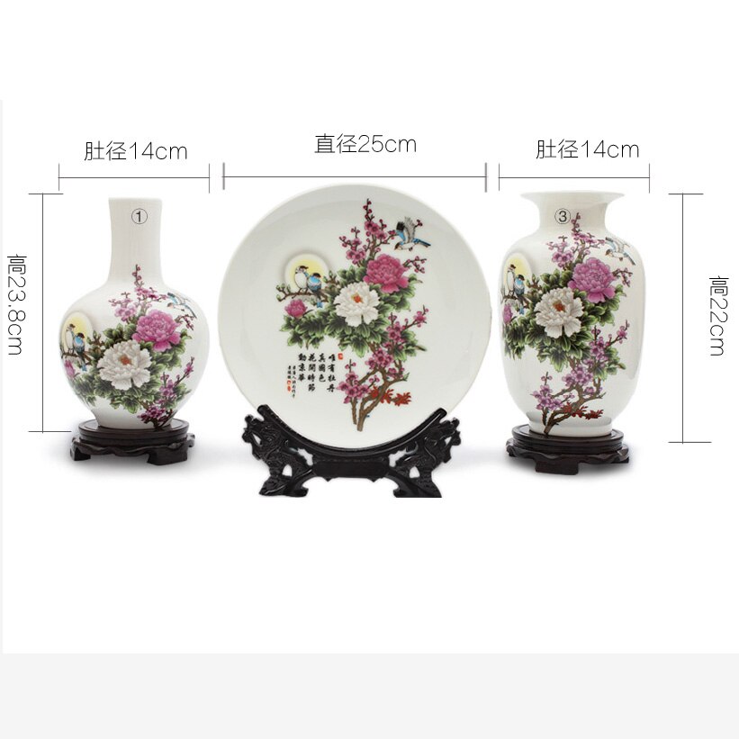 Ceramic Plate / Jingdezhen Chinese Pot - Plate and Jar 3PCS Jingdezhen Ceramic Vases Chinese Flower Ornaments