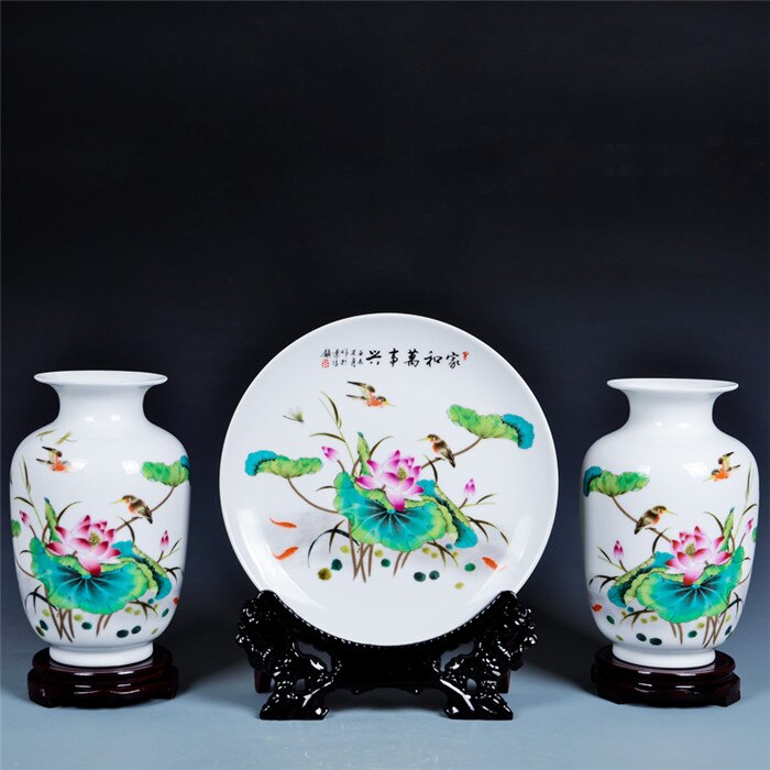 Ceramic Plate / Jingdezhen Chinese Pot - Plate and Jar 3PCS Jingdezhen Ceramic Vases Chinese Flower Ornaments