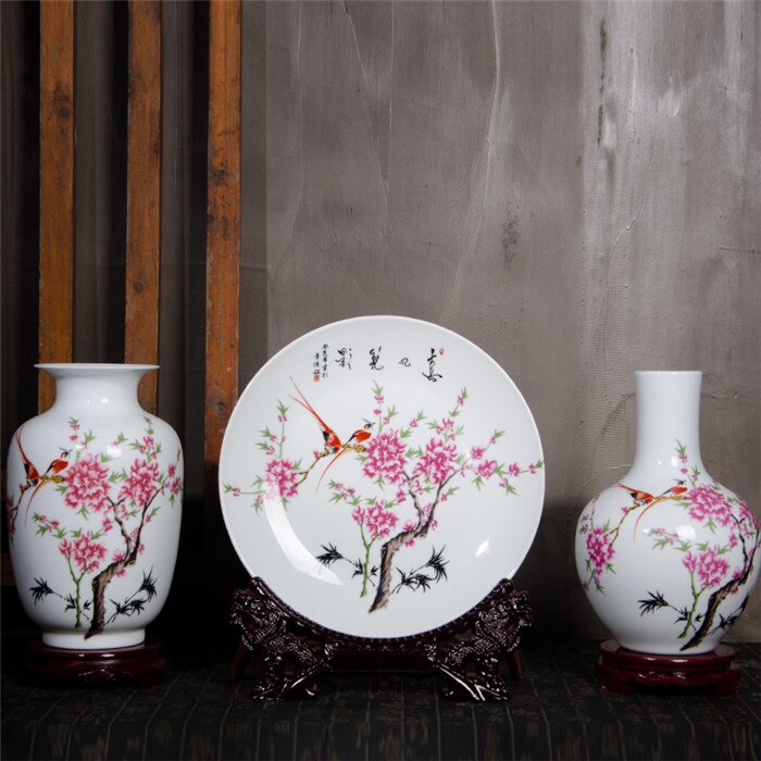 Ceramic Plate / Jingdezhen Chinese Pot - Plate and Jar 3PCS Jingdezhen Ceramic Vases Chinese Flower Ornaments