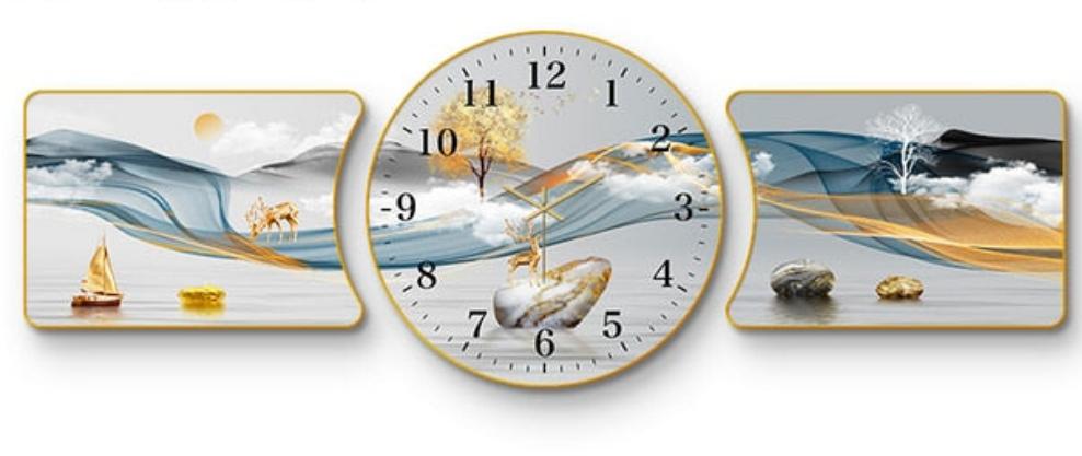 Canvas Landscape Different Shapes Clock 3 PC set - Deer Clock Design