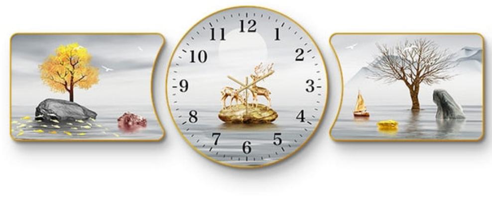 Canvas Landscape Different Shapes Clock 3 PC set - Deer Clock Design