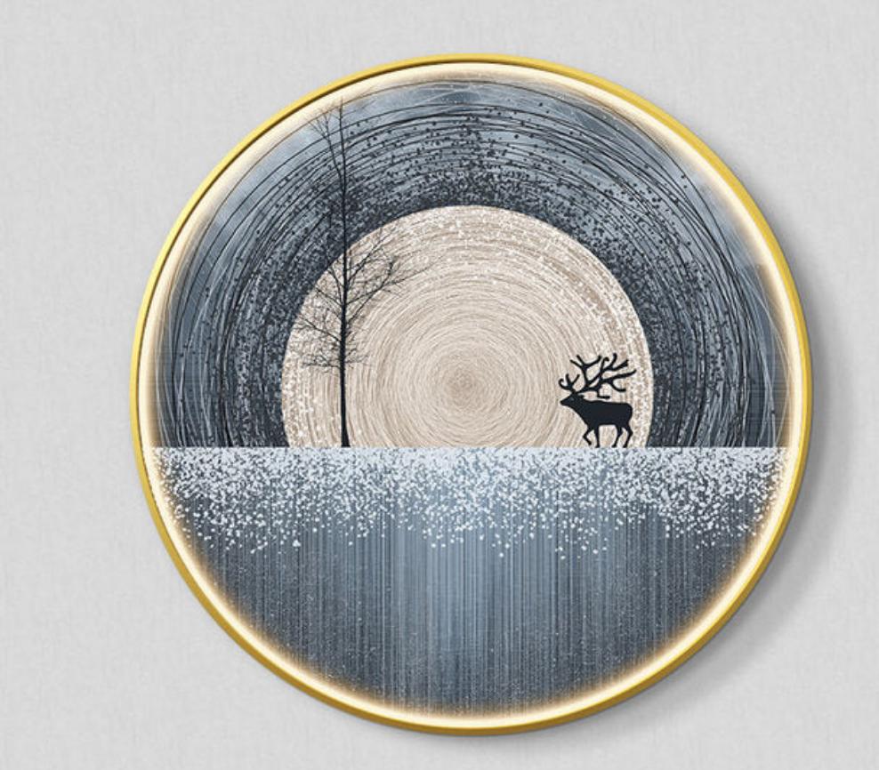 FINAL Single Circle Canvas / Crystal Porcelain / LED Wall Art Lamp Abstract Wall Hanging