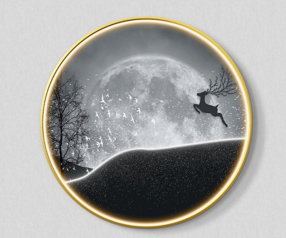 Single Circle Canvas / Crystal Porcelain / LED Wall Art Lamp Abstract Wall Hanging