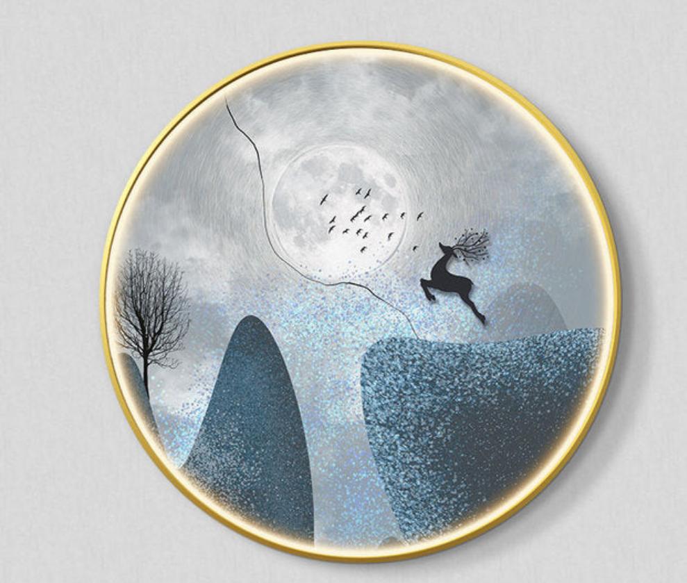 FINAL Single Circle Canvas / Crystal Porcelain / LED Wall Art Lamp Abstract Wall Hanging