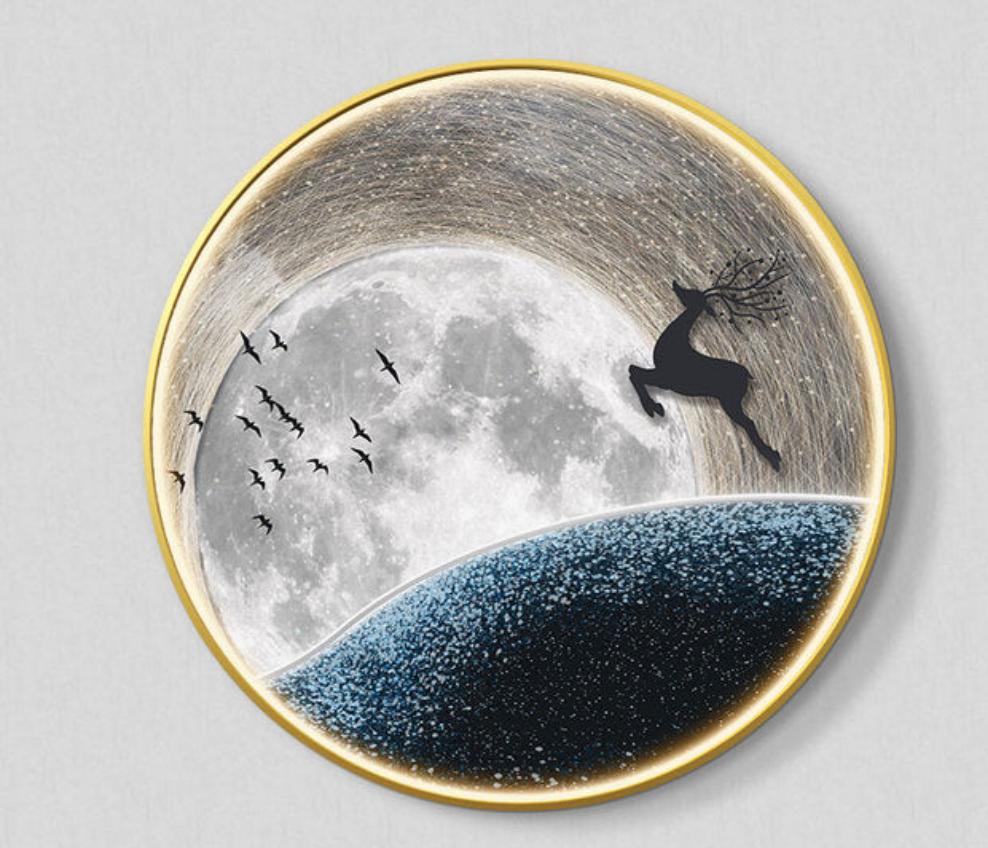 FINAL Single Circle Canvas / Crystal Porcelain / LED Wall Art Lamp Abstract Wall Hanging