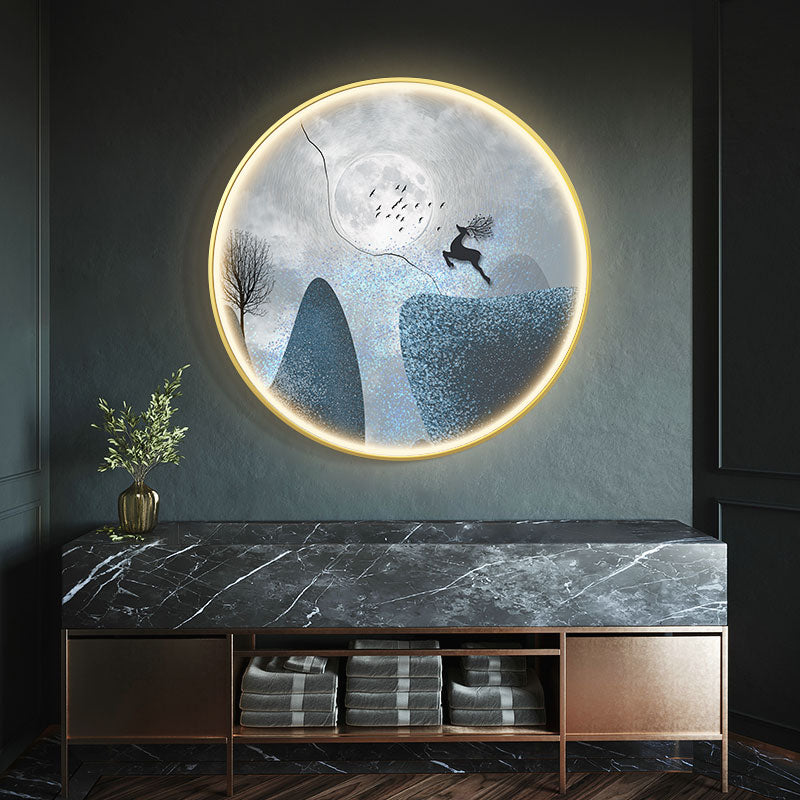 FINAL Single Circle Canvas / Crystal Porcelain / LED Wall Art Lamp Abstract Wall Hanging