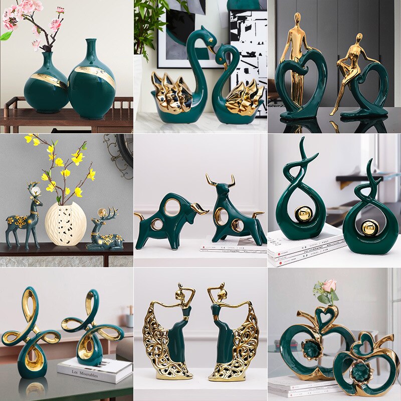 Matching Designs - Green and Gold Creative Crafts vase ornaments