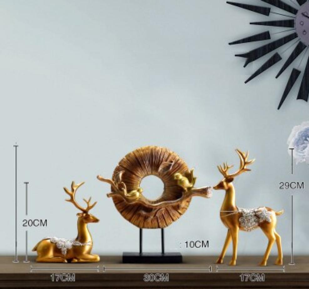 Standing Disk - Decorative Standing Disk with Modern Luxury Lucky Deer Resin Set