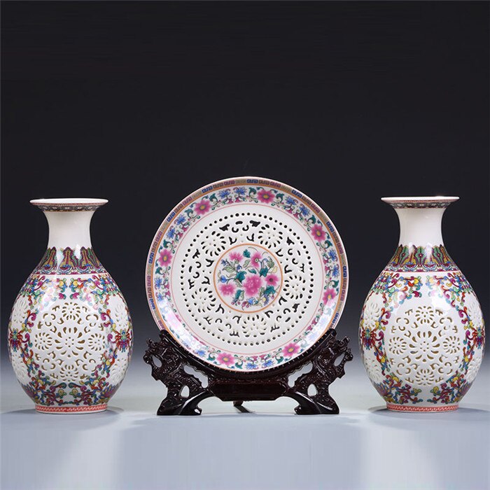 Ceramic Plate / Chinese Pot - White Porcelain Hollow Vase Ornaments Three Pieces Of Antique New Chinese Ornaments vase