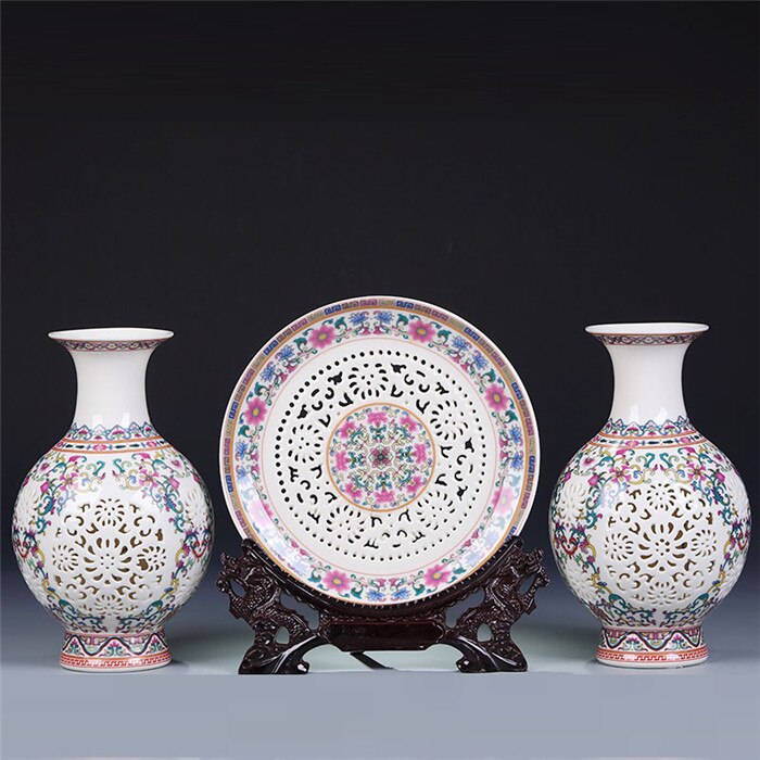Ceramic Plate / Chinese Pot - White Porcelain Hollow Vase Ornaments Three Pieces Of Antique New Chinese Ornaments vase