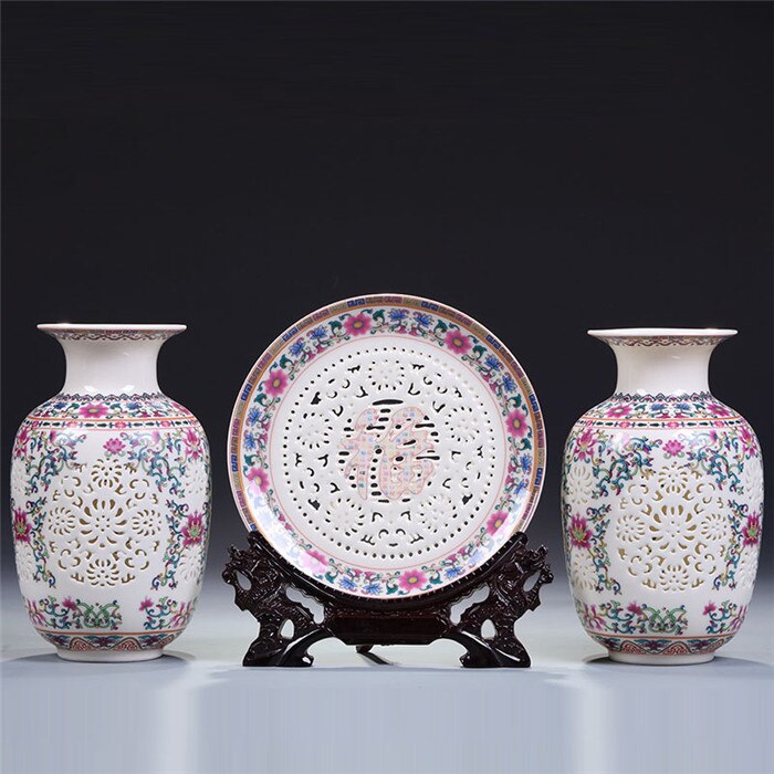 Ceramic Plate / Chinese Pot - White Porcelain Hollow Vase Ornaments Three Pieces Of Antique New Chinese Ornaments vase