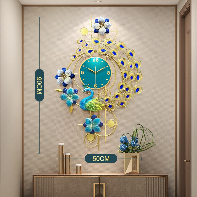 Decorative Metal Peacock feather theme Wall Clock (Multicolor)
