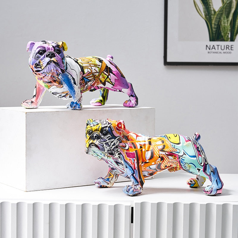 Graffiti Mini Sculptures  - Multicolor Creative Colorful Bulldog Figurines Animal Ornament