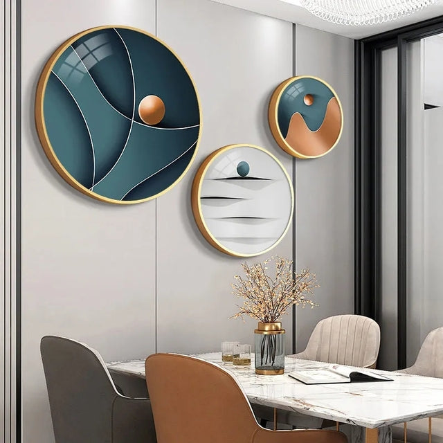FINAL Different Size 3PC Circle Canvas / Crystal Porcelain / LED Wall Art Lamp Abstract Wall Hanging