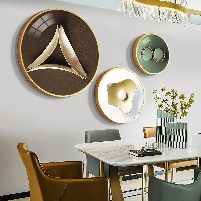 FINAL Different Size 3PC Circle Canvas / Crystal Porcelain / LED Wall Art Lamp Abstract Wall Hanging