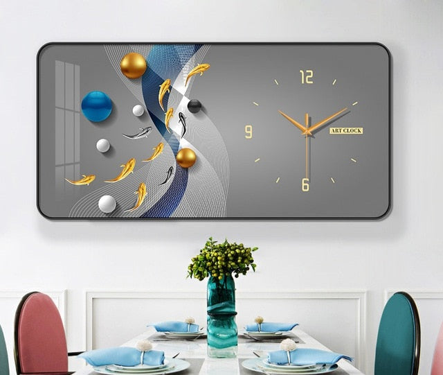 Rectangular Landscape Crystal Porcelain Clock Wall Hanging