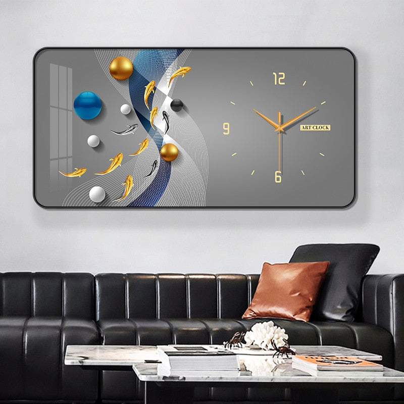 Rectangular Landscape Crystal Porcelain Clock Wall Hanging