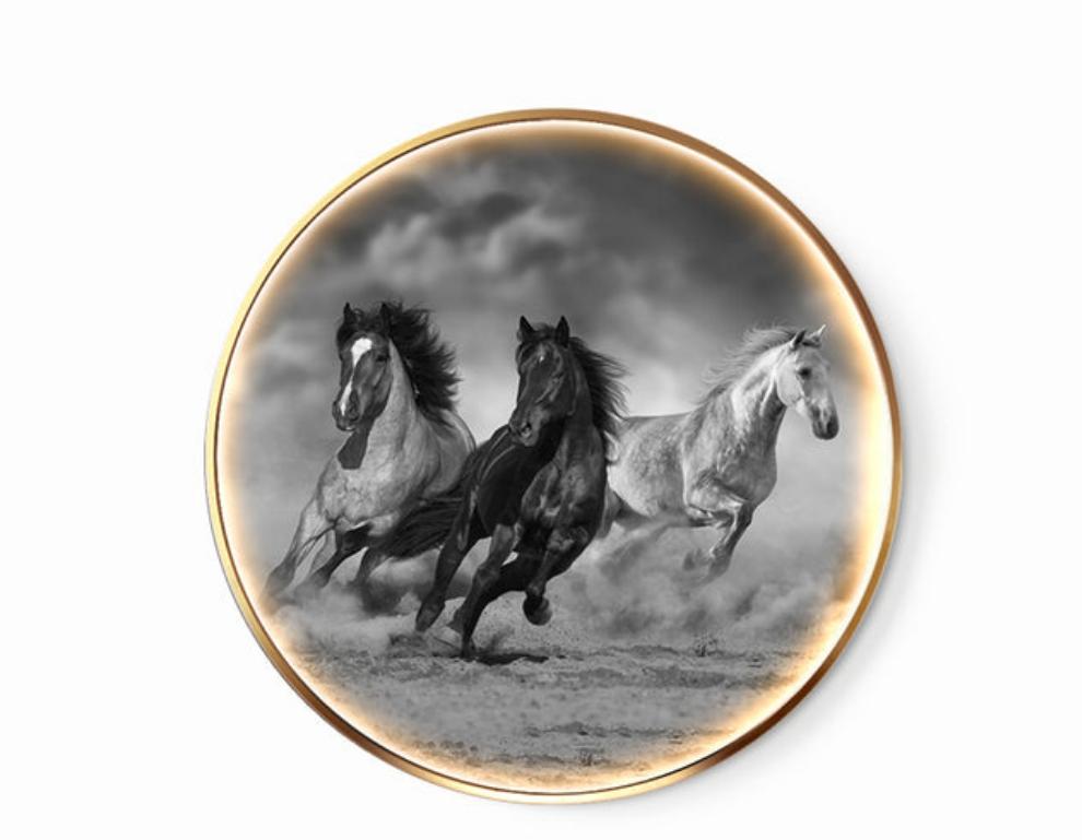 FINAL Single Circle Canvas / Crystal Porcelain / LED Wall Art Lamp Abstract Wall Hanging