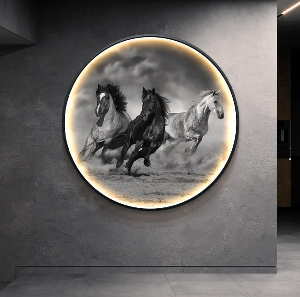 FINAL Single Circle Canvas / Crystal Porcelain / LED Wall Art Lamp Abstract Wall Hanging