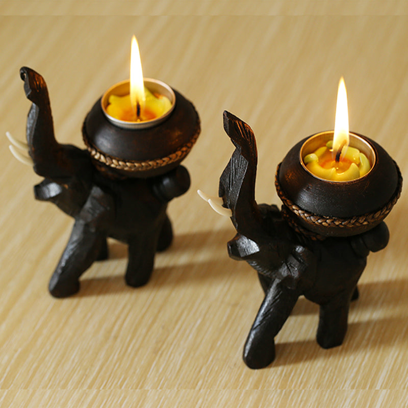 Candle Holder - Resin European Elephant Black Home Decorations