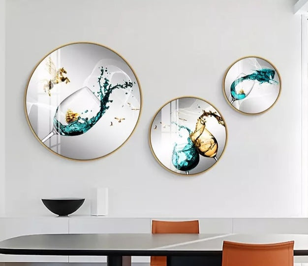 FINAL Different Size 3PC Circle Canvas / Crystal Porcelain / LED Wall Art Lamp Abstract Wall Hanging