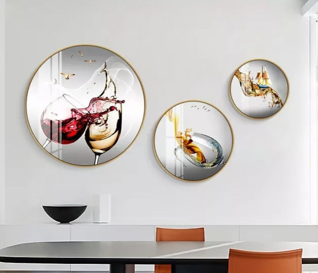 FINAL Different Size 3PC Circle Canvas / Crystal Porcelain / LED Wall Art Lamp Abstract Wall Hanging