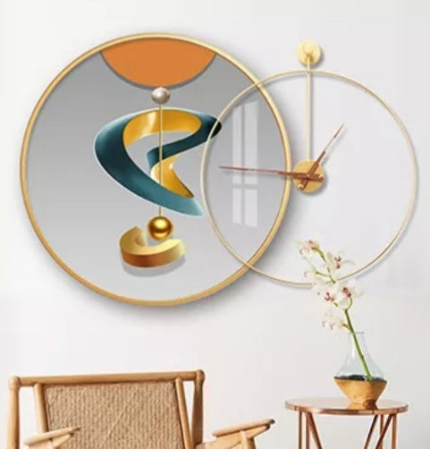 Circle Metal Clock and Circle Crystal Porcelain Wall Hanging