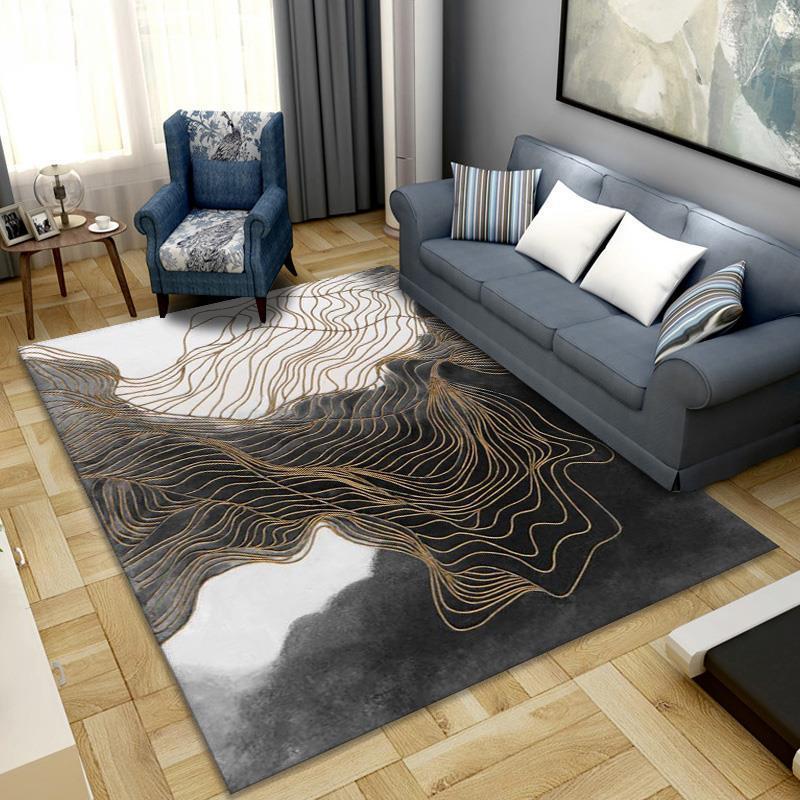 Living Room Designer Carpets - Black and Gold Abstract