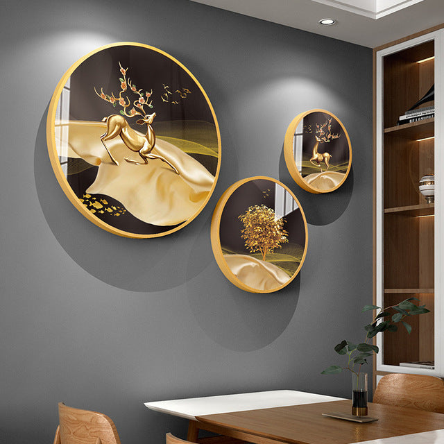 FINAL Different Size 3PC Circle Canvas / Crystal Porcelain / LED Wall Art Lamp Abstract Wall Hanging