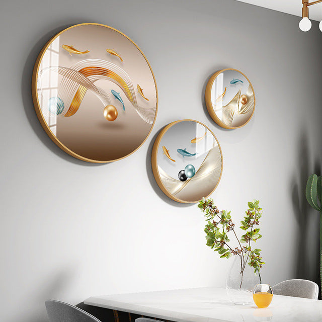 Different Size 3PC Circle Canvas / Crystal Porcelain / LED Wall Art Lamp Abstract Wall Hanging