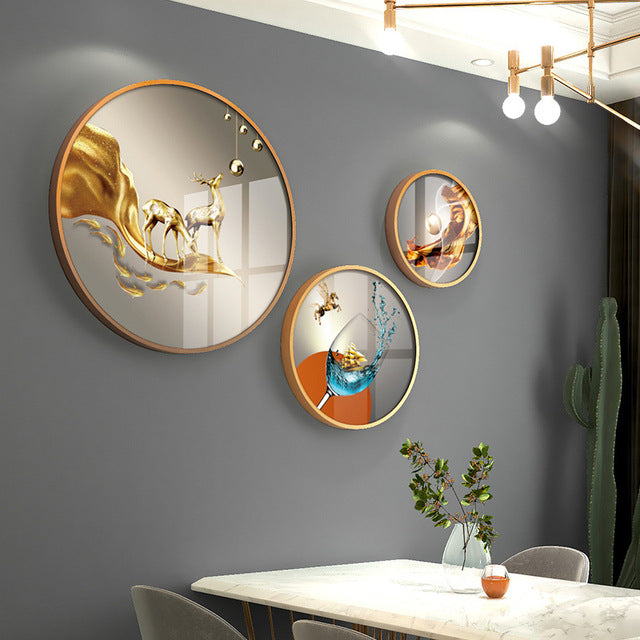 FINAL Different Size 3PC Circle Canvas / Crystal Porcelain / LED Wall Art Lamp Abstract Wall Hanging