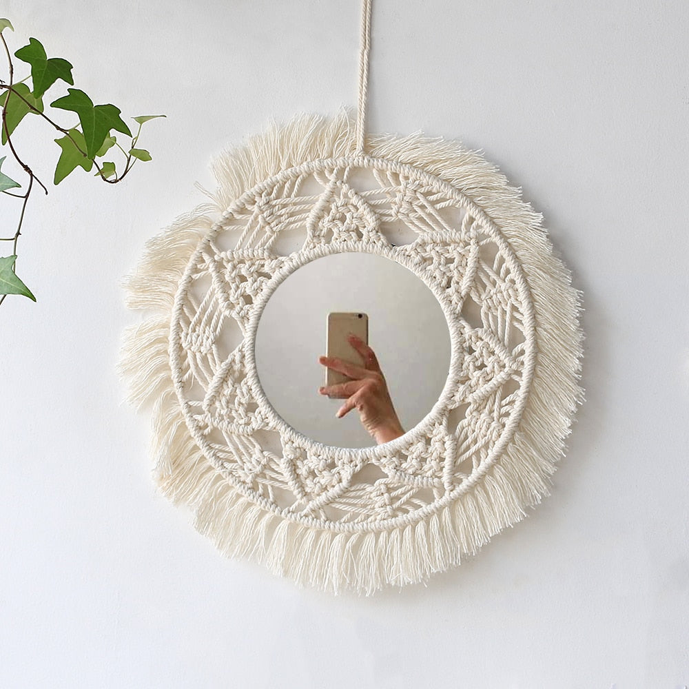 Handloom Wall Decor -  Mirror Boho Woven Mirror Tapestry