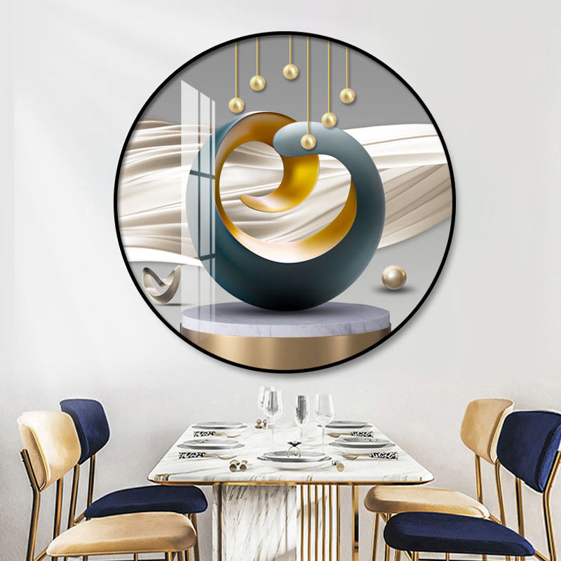 FINAL Single Circle Canvas / Crystal Porcelain / LED Wall Art Lamp Abstract Wall Hanging