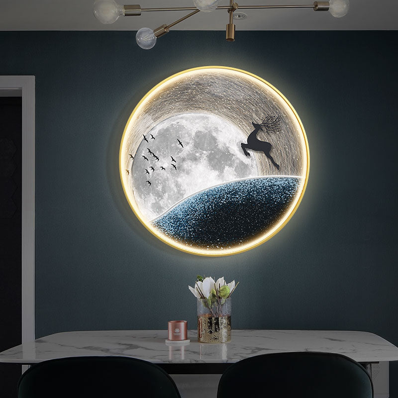 FINAL Single Circle Canvas / Crystal Porcelain / LED Wall Art Lamp Abstract Wall Hanging