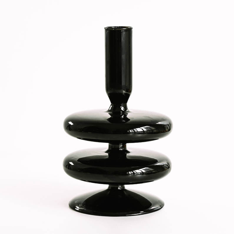 Candleholder -  Black Glass Flower Vase