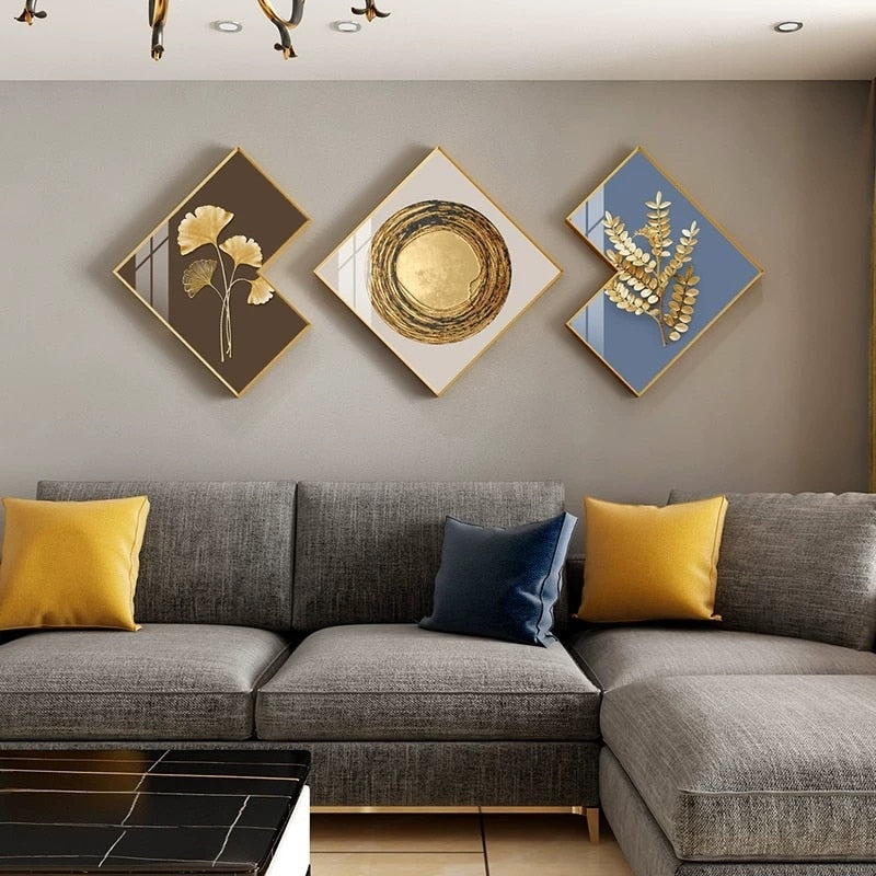 Canvas Landscape Different Shapes 3 PC set - Gold and Black Abstract