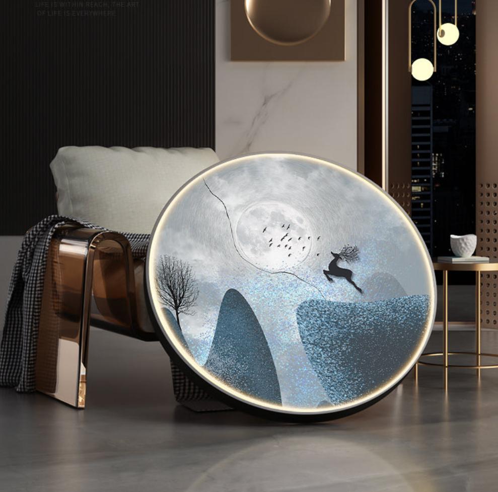 FINAL Single Circle Canvas / Crystal Porcelain / LED Wall Art Lamp Abstract Wall Hanging