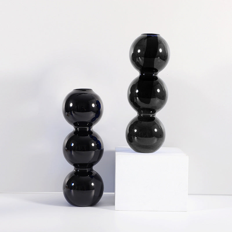 Candleholder -  Black Glass Flower Vase